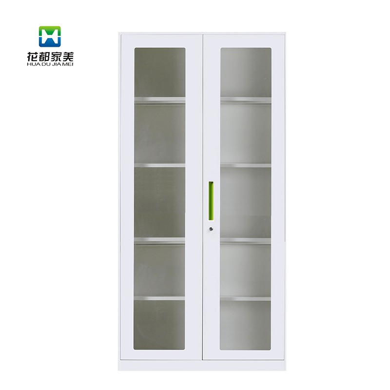 绿色抠手薄边通体玻璃门文件柜 jmbx-03g